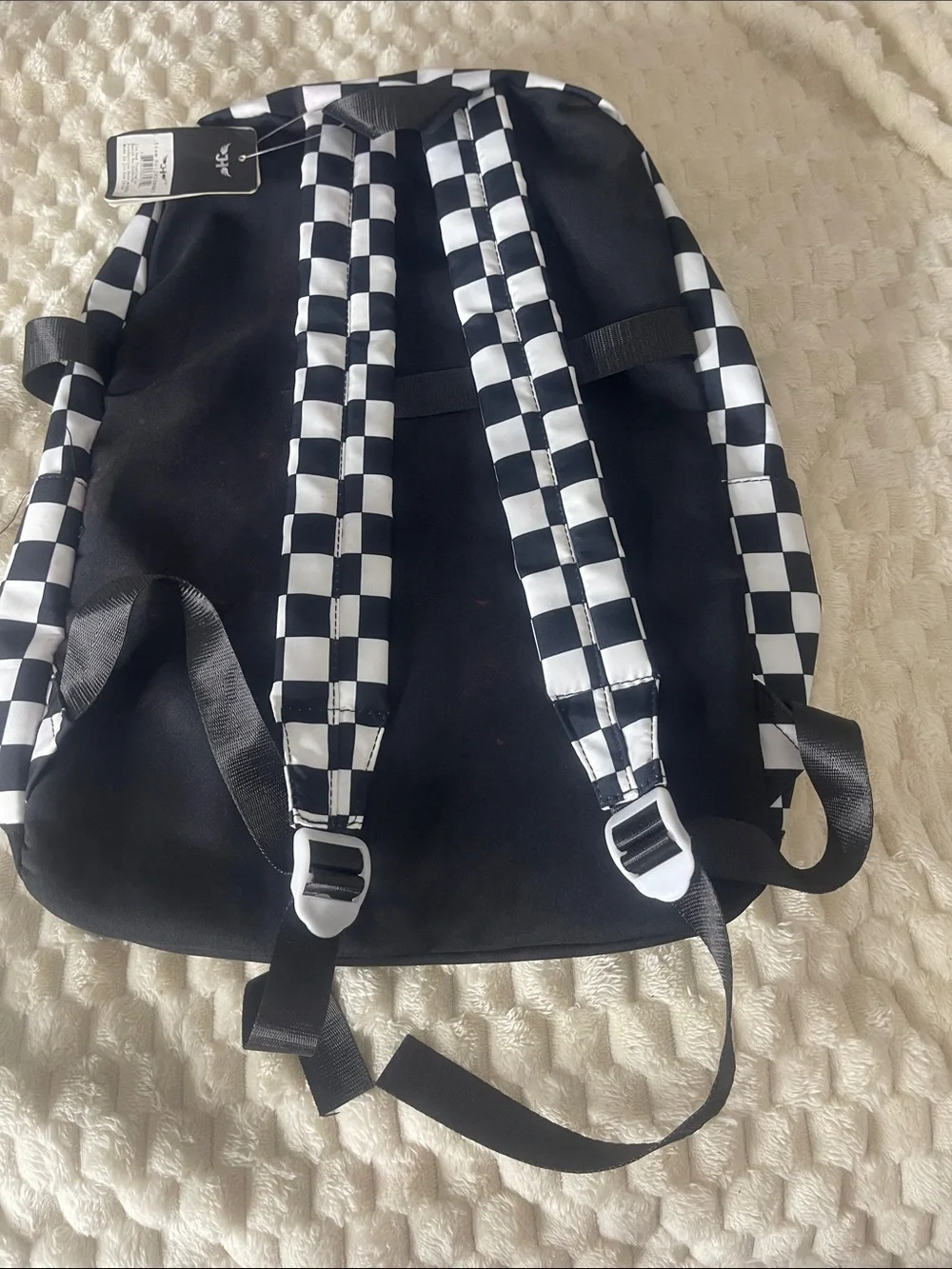NWT Boy’s Black & White Checkerboard Kids School Backpack Multiple Pockets & Zip